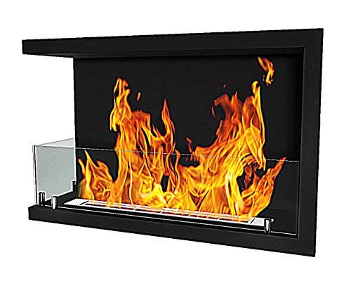 B2C Bio Ethanol Fireplace Biofire Fire Professional Corner Unit BLACK WITH GLASS (600mm Left Sided)