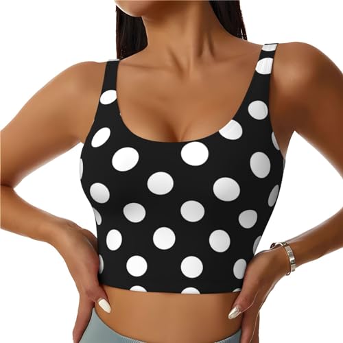 Mosytuky Black and White Polka Dot Print Workout Crop Tank Top for