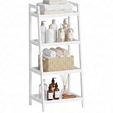 SMIBUY Libreria a scala in bambù, organizer per rack da bagno, espositore per piante autoportante a 4 e 5 livelli Scaffali salvaspazio per camera da letto, cucina (bianco, 4 livelli (99cm H))