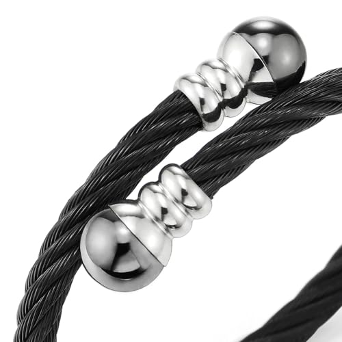 Image of COOLSTEELANDBEYOND Elastic Adjustable Steel Twisted Cable Cuff Bangle Bracelet for Mens for Women