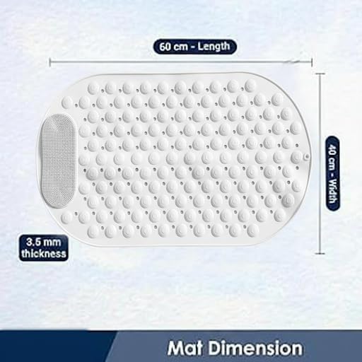 Image of Homecloud Anti Skid Mat for Bathroom Floor Shower mats for Bathroom Anti Slip with Foot Scrubber Bath mat Anti Slip with Suction Cups & Drain Holes (69x35 Cm) (White) (Oval White)