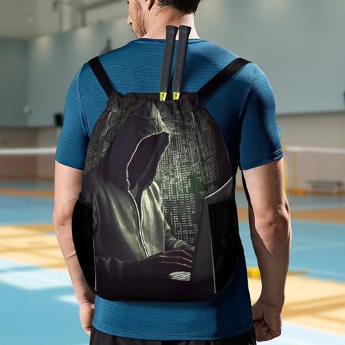 Drawstring Bag,Hacker Drawstring Backpack,travel Drawstring Backpack,gym String Bag with Side Pocket 7