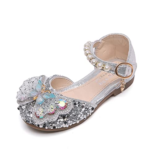 Princess Glitter Bowknot Flats for Little Big Girls Pearl Sequins Closed-toe Sandals Shoes