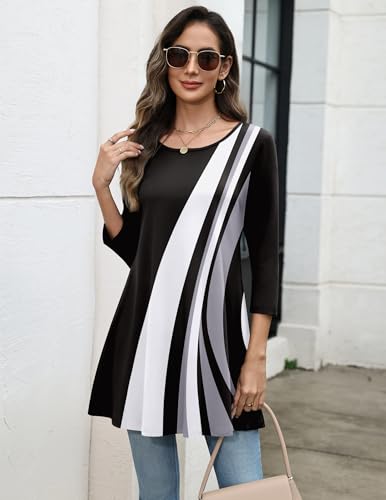 Image of Zeagoo Women Tops 3 /4 Sleeve Dressy Casual Plus Size Tunics Loose Blouses