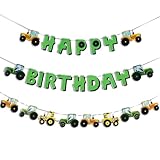 SUNBEAUTY Green Tractor Happy Birthday Banner Set with Tractor Garland Banner for Tractor Farm Themed Birthday Party Supplies Decorations | Pre-Strung