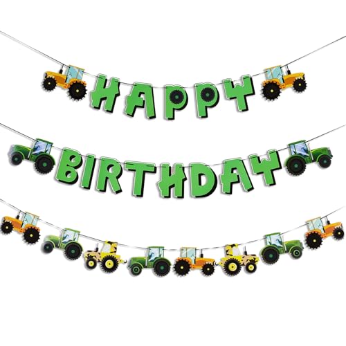 Image of SUNBEAUTY Green Tractor Happy Birthday Banner Set with Tractor Garland Banner for Tractor Farm Themed Birthday Party Supplies Decorations | Pre-Strung