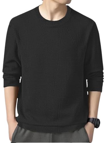 Image of GRECIILOOKS Full Sleeve T Shirt for Men | Casual T-Shirts for Man|Poly Cotton Textured Oversized Fit T-Shirt | Round Neck T-Shirt's