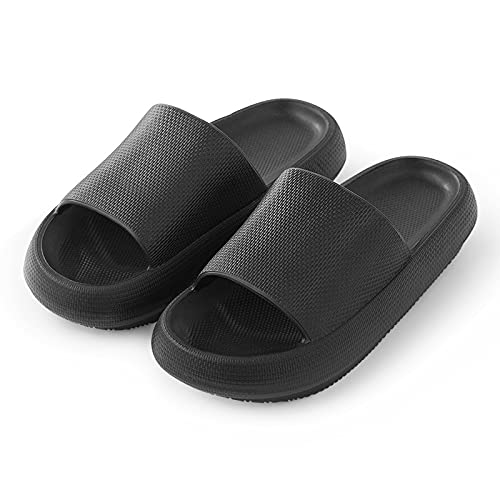 PRISSA SHOES | Black Shower Slide Bathroom Sandals | Cloud Slippers for Women and Men | Black Slide Sandals for Bathroom | Women's Black Pool Flip Flops | Non-slip Black Pool Slippers | Black Slide Shoes for Women