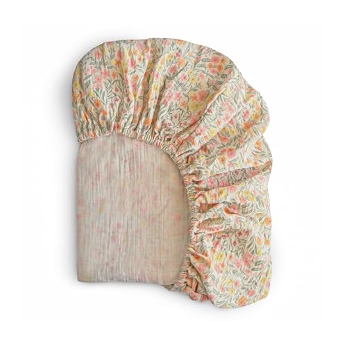 Image of mushie Extra Soft Muslin Fitted Crib Sheet | 192 Thread Count | 28"x 52" (Pastel Blooms)