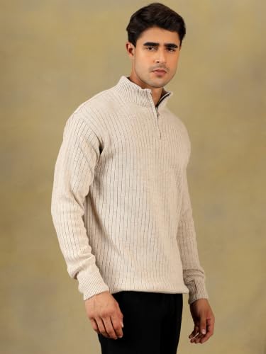 Image of Kvetoo Men High Neck Zipper Full Sleeve Woolen Winter Sweater