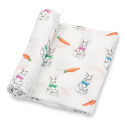 Image of LollyBanks Swaddle Blanket, 100% Cotton Muslin Swaddle Blankets, Neutral Swaddle Blanket 47 x 47 Inches, Baby Blanket for Boys and Girls, Baby Essentials, Registry (Bunny Print)