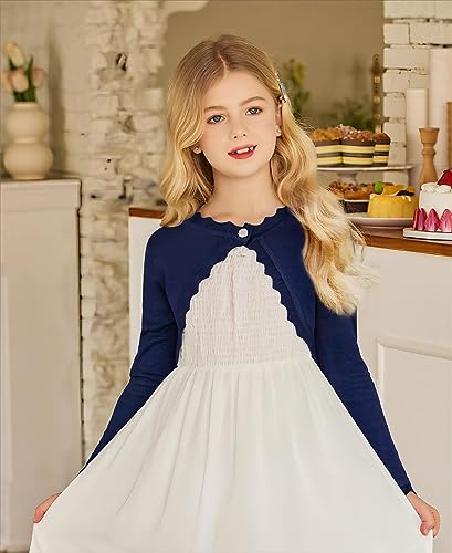 Image of Arshiner Girls Open Front Bolero Shrug Kids Long Sleeve Cropped Elegant Cardigan Knit Sweater