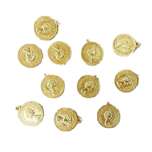 15 PCS Alloy Charms Antique Tibetan coins queens heads Beads Necklace Pendant Spacers Dangle Clasps Earrings Bracelet Jewelry Making Accessories Bijoux Crafting (Gold 18x15mm)