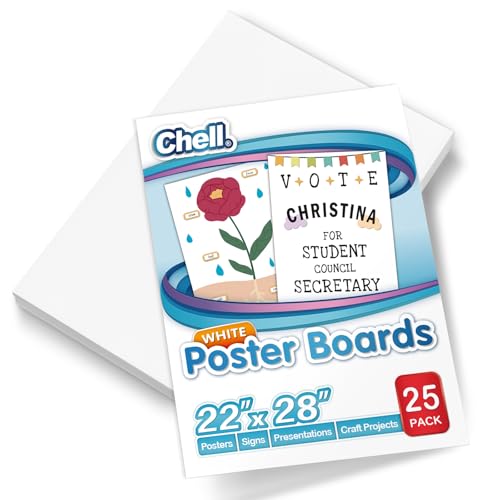 Image of Chell 25 Pack 22 inchx28 inch White Poster Board Heavyweight, 85 lb. Cover Weight | Lagre Size, Cardstock Paper, Bright White, Smooth Surface, Easy to Write-on, Not Easy to Break