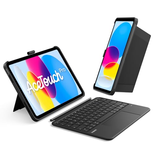 Inateck AceTouch Case with Keyboard for iPad A16 11th Gen 2025 11 inch iPad 10th Gen 2022 10.9 inch 5.1 Multi-Touch Touchpad Vertical/Horizontal Stand Detachable with Pencil Holder QWERTY
