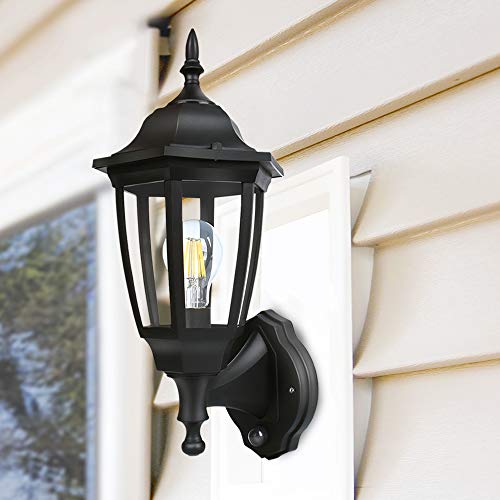FUDESY 2-Pack Motion Sensor Outdoor Wall Lanterns,Corded-Electric Plastic Security Lights with 120° Wide Angle,Waterproof IP44,Smart LED Porch Light Fixtures for Garage,Yard,Front Door,FDS2542EPIRB2