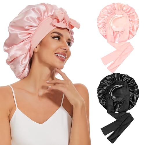 Zorplex Lot de 2 Bonnet Soie Cheveux Nuit, Bonnet Cheveux Doux et Confortable, Capuchon de Sommeil Ajustable avec Élastique, Protection et Soin des Cheveux...