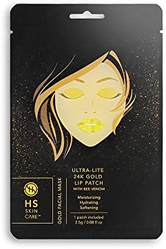 Happy Skin 5-Pack Anti-Aging 24K Gold Hydrogel Ultra-Lite Facial Care with Bee Venom: Lip Patch - Paraben-Free, Sulfate-Free Fragrance-Free