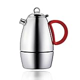 Minos Moka Pot Espresso Maker  - 3 cup - 5 fl oz - Stainless Steel and Silicon Handle- Suitable for Gas, Electric And Ceramic Stovetops