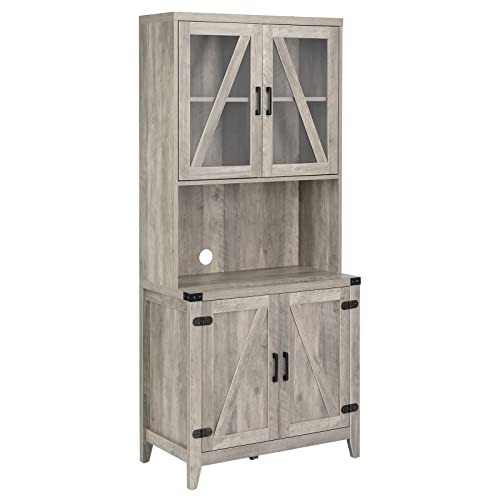 Image of VINGLI 67 inch Kitchen Pantry Storage Cabinet,Farmhouse Freestanding with Microwave Stand,2 Cabinet,Adjustable Shelves