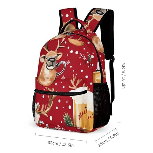 Beer Mugs Reindes Red Christmas Backpack Shoulder Bags Lunch Bag Pencil Case Box 3 Set Daypack Cute2