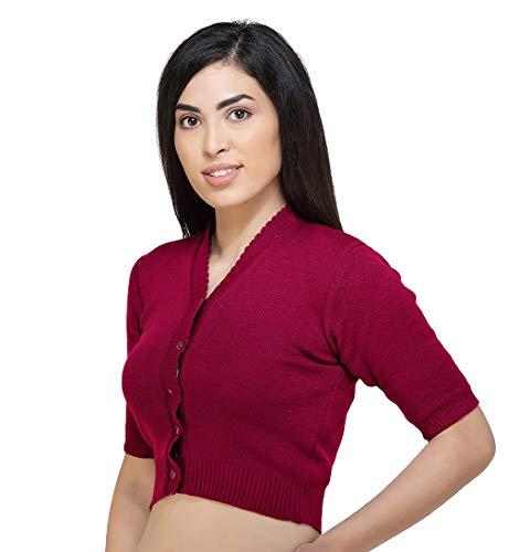 Image of Women Winter Wear V-Neck Half Sleeves Regular Fit Woollen Blouse