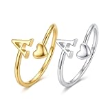 Bague Initiale Cœur en Or Plaqué 14 Carats pour Femme, Bague Lettre Alphabet Étanche et Réglable, Bijoux Empilables et Hypoallergéniques pour Anniversaire et Saint Valentin