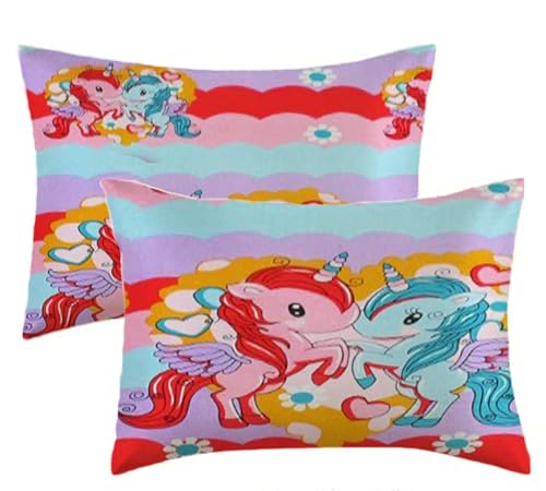 Image of Filymore Kids Twin Unicorn Printed Pillow Covers for Kids Room | Made with Pure Microfiber Soft & Skin Friendly Pillow Cases | Size (17 x 27 inch Multi Colour Set of 2 Covers.