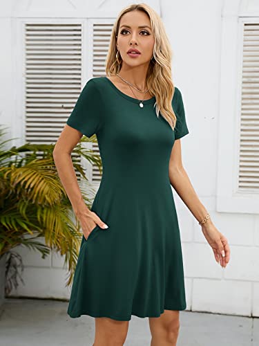 Image of KORSIS Summer Women's Dress Casual T-Shirt Short Sleeve Dresses Swing Flowy Beach Vacation Work Sundress with Pockets