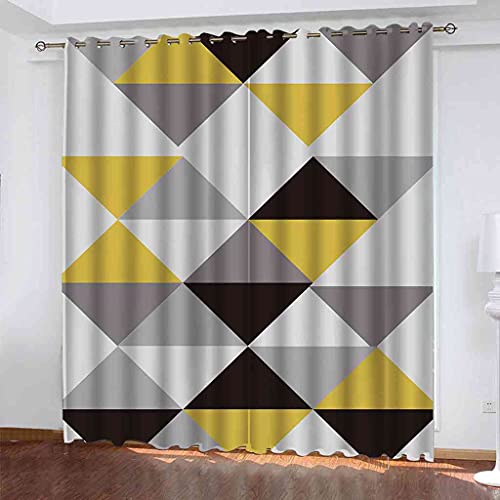 Rideau à oeillets isolant thermique occultant 200x160 cm triangle géométrique salon - 2