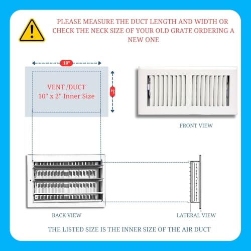 Image of 2 inch x 10 inch White Floor Register 2 Way - Stamped Face Steel Vent Cover, HVAC Floor Grille for AC Heat, Fits 2x10 Duct Opening, Heavy Duty Metal Register