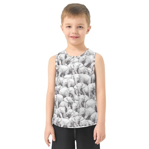 Boys Tank Top Shirts White Elephants Animal Sleeveless T-Shirts Crew Neck for Kids Clothing Children2