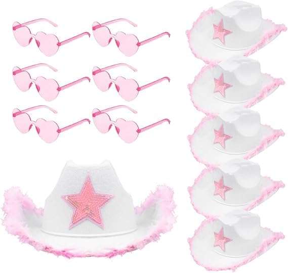 MALLOOM Lot de 6 chapeaux de cowgirl blancs pour femmes, Chapeaux en feutrine feutrine avec...