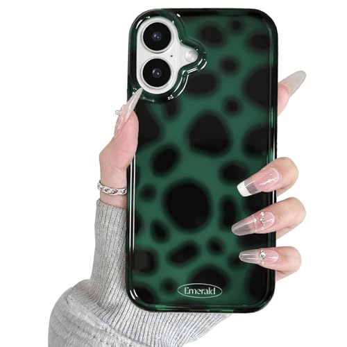 Coque iPhone 16 jolie léopard ambré brillant vert émeraude fine