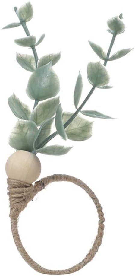 6pcs Eucalyptus Leaves Napkin Rings Handmade Green Napkin Buckle Holders Decorative Garland Wedding Chirstmas Party Table Decor(E)