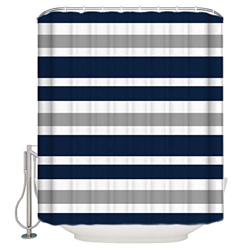 Vandarllin?Tm Designs Navy Blue, Gray And White Kids Bathroom Fabric Bath Teen Stripe Shower Curtain-Standard Sizes 72X72 Inch #TOP22