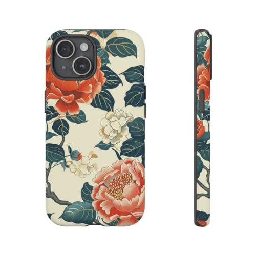 Coque pivoines florales vintage mate anti-choc pour iPhone 15