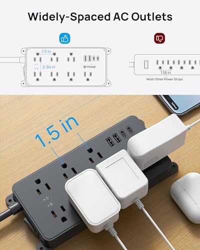 Image of TROND Power Strip Surge Protector with 360 Rotating Plug, 5ft Cord, Black