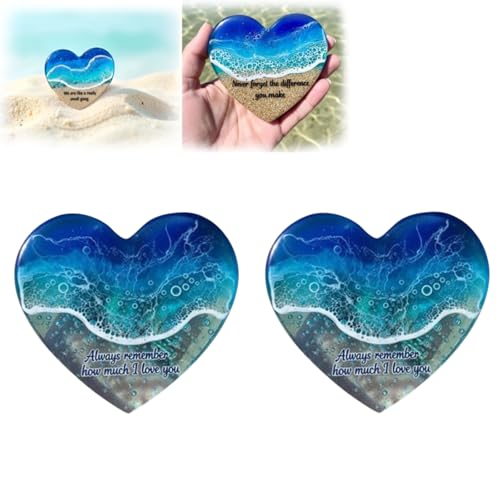 Ocean Pocket Heart, Handmade Natural Sea Glass Ornament, Mini Cute Beach-Themed Glass Gifts for Friends and Ocean Lovers Coastal Décor, 1.97'' (Always Remember How Much I Love You-2pcs)