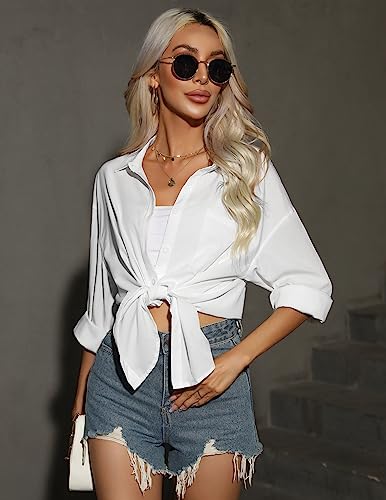 HOTOUCH Women Oversized Button Down Shirts Office Drop Shoulder Blouse Long Sleeve Boyfriend Dress Shirt with Pockets2