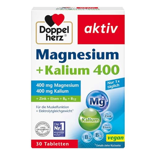 Doppelherz Magnesium + Kalium 400 – Für die normale Muskelfunktion und das normale Nervensystem – 30 Tabletten, 60g