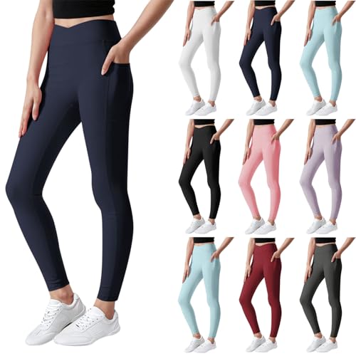 duxyoz Girls' Leggings High Waist Yoga Leggings with Pockets Kids Childrens Soft Stretchy Training Sports Running Tights Butterluxe Full Length Plain Dance Trousers Summer 9-10 Years