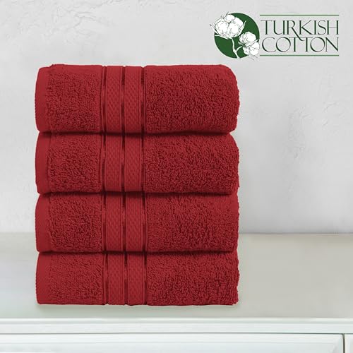 Image of Elegant Comfort Three Line Popcorn Towel Set for Bathroom 16 x 28 inches, Premium Hotel Quality 4-Pack Hand Towels, 100% Turkish Cotton, Soft and Durable, Quick Dry and Highly Absorbent, Burgundy