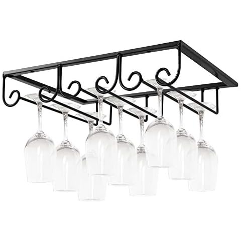 MOCOUM Under Cabinet Wine Glass Rack Stemware Rack, Wine Glasses Hanger Rack Wire Wine Glass Holder Storage Hanger for Cabinet Kitchen Bar (Black, 3 Rows 1 Pack) Cover