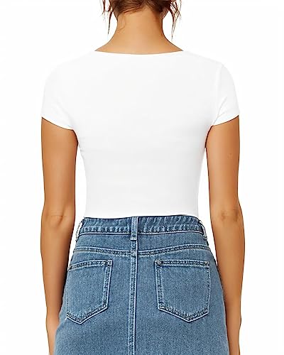 MANGOPOP Women's Square Neck Short Sleeve Long Sleeve Bodysuit Sexy Body Suits Shirt Slim Fitted Tops - Image 4