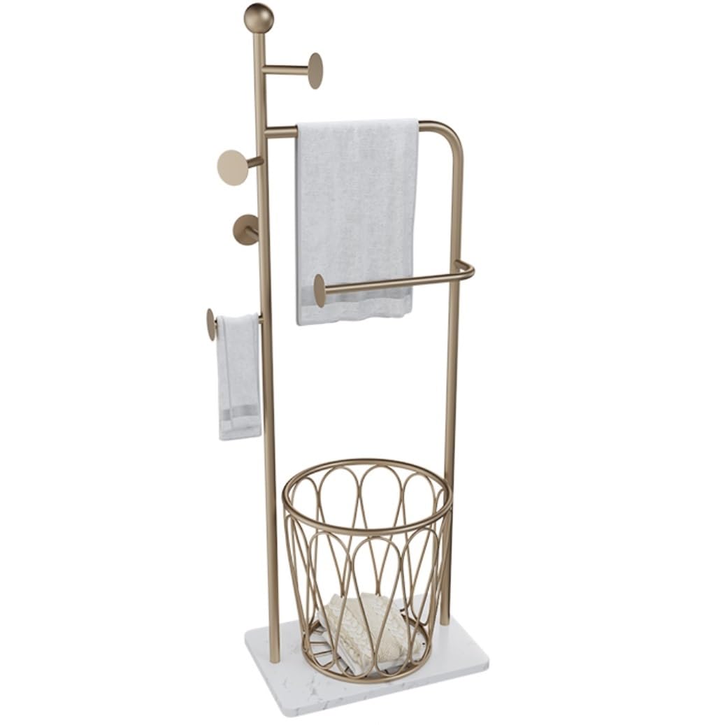 Toallero Toallero Independiente con Soporte De Toalla Metal Cesta Lavandería Y Gancho para Baño Independiente(Gold)