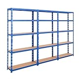 BiGDUG Heavy Duty Garage Shelving Unit 3 Bay - 179x90x30 cm - 200kg UDL Per Shelf (1000kg Per Bay) - 3x Blue Storage Shelves - 5 Tier Shed Shelving
