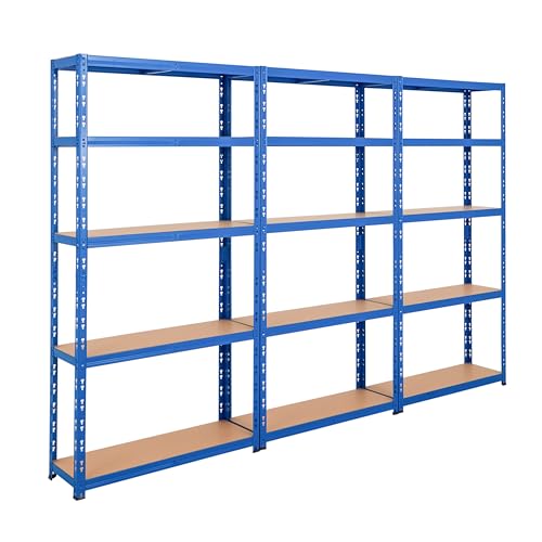 BiGDUG Heavy Duty Garage Shelving Unit 3 Bay - 179x90x30 cm - 200kg UDL Per Shelf (1000kg Per Bay) - 3x Blue Storage Shelves - 5 Tier Shed Shelving