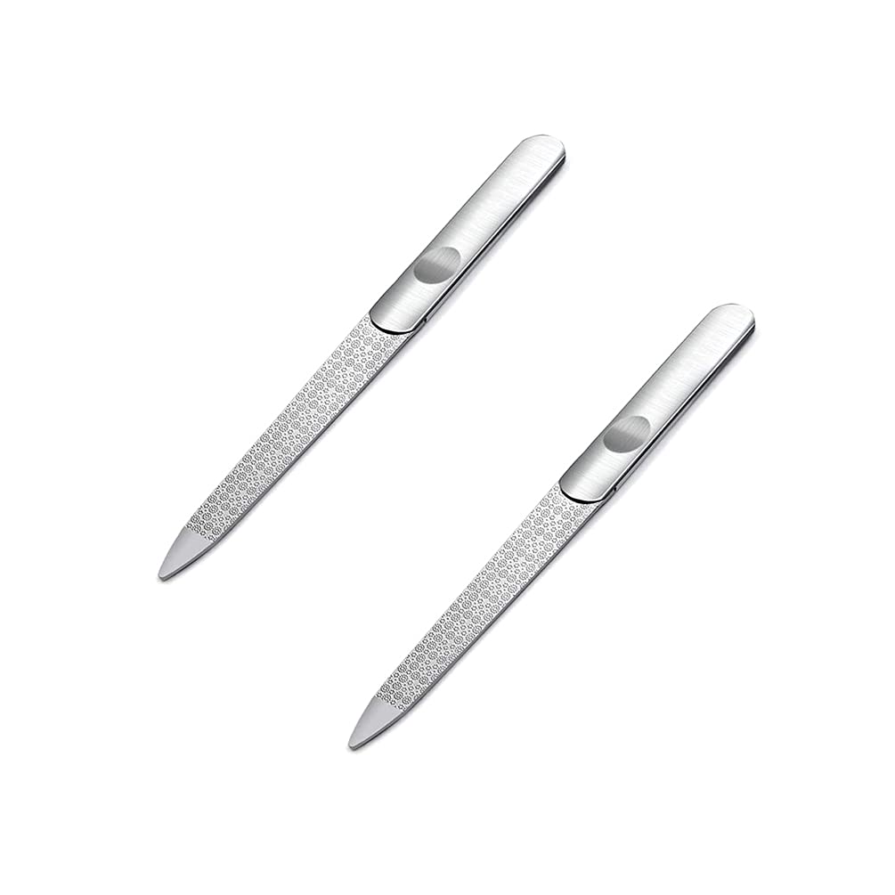 Luxxii (2 Pack) 4.5 inch Stainless Steel Nail File for Fingernails, Toenails, Scraping, Strengthening, Finger Manicure Metal Nail File