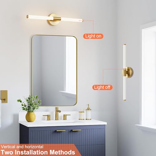 Gednbo Gold Wall Sconces Set of Two Hardwired, Dimmable 5CCT LED Bathroom Light Fixtures Over Mirror, 360° Full Lighting 23 inch Vanity Light Bar Modern Wall Sconce for Bathroom Bedroom Living Room by Gednbo - Used condition - Image 6